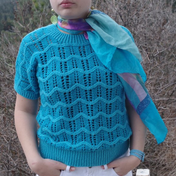 Knit Blue Sweater Spring Top - Picture 6 of 7